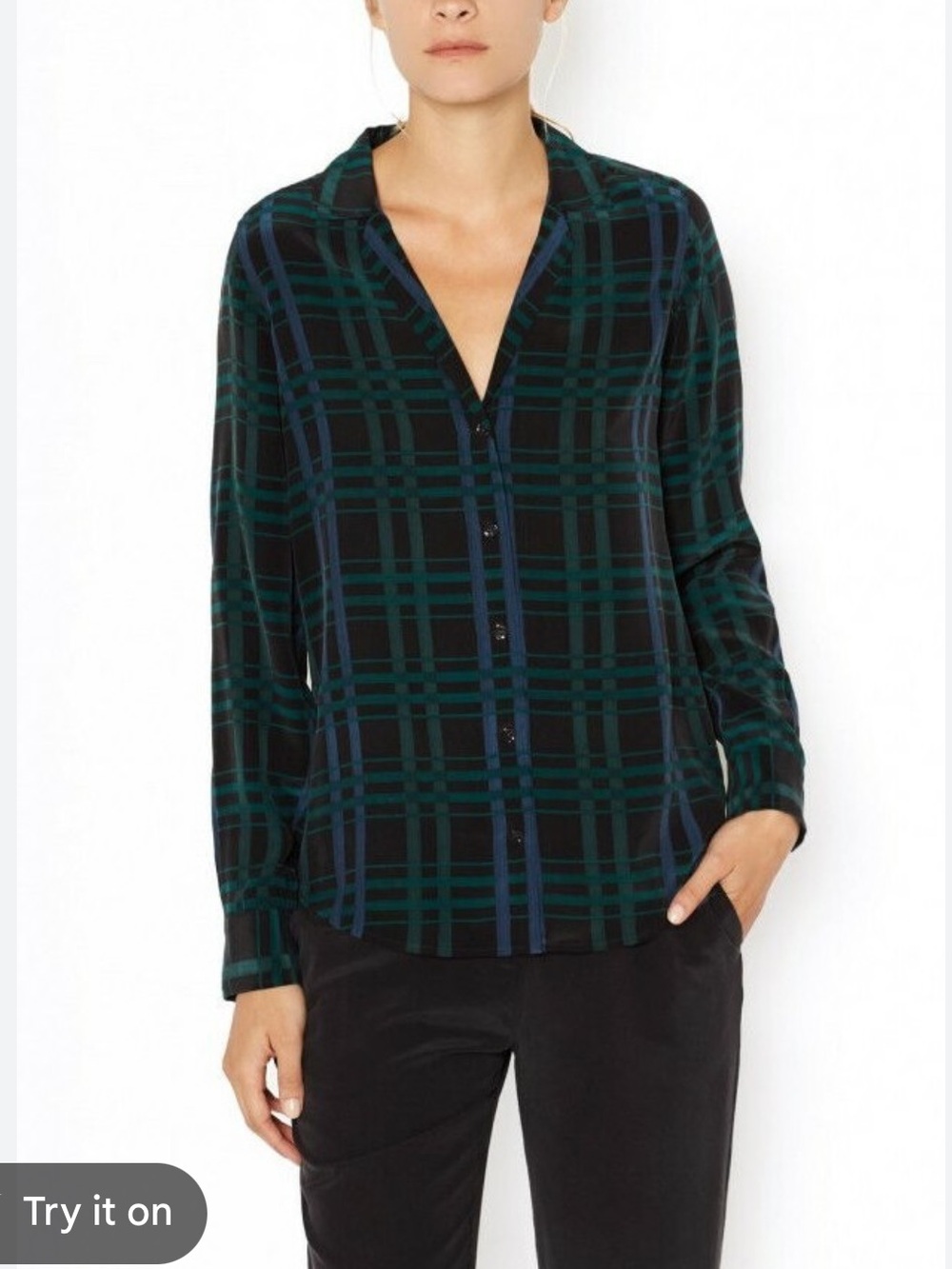 Equipment Adalyn Plaid Ink Multi Silk Blouse Large